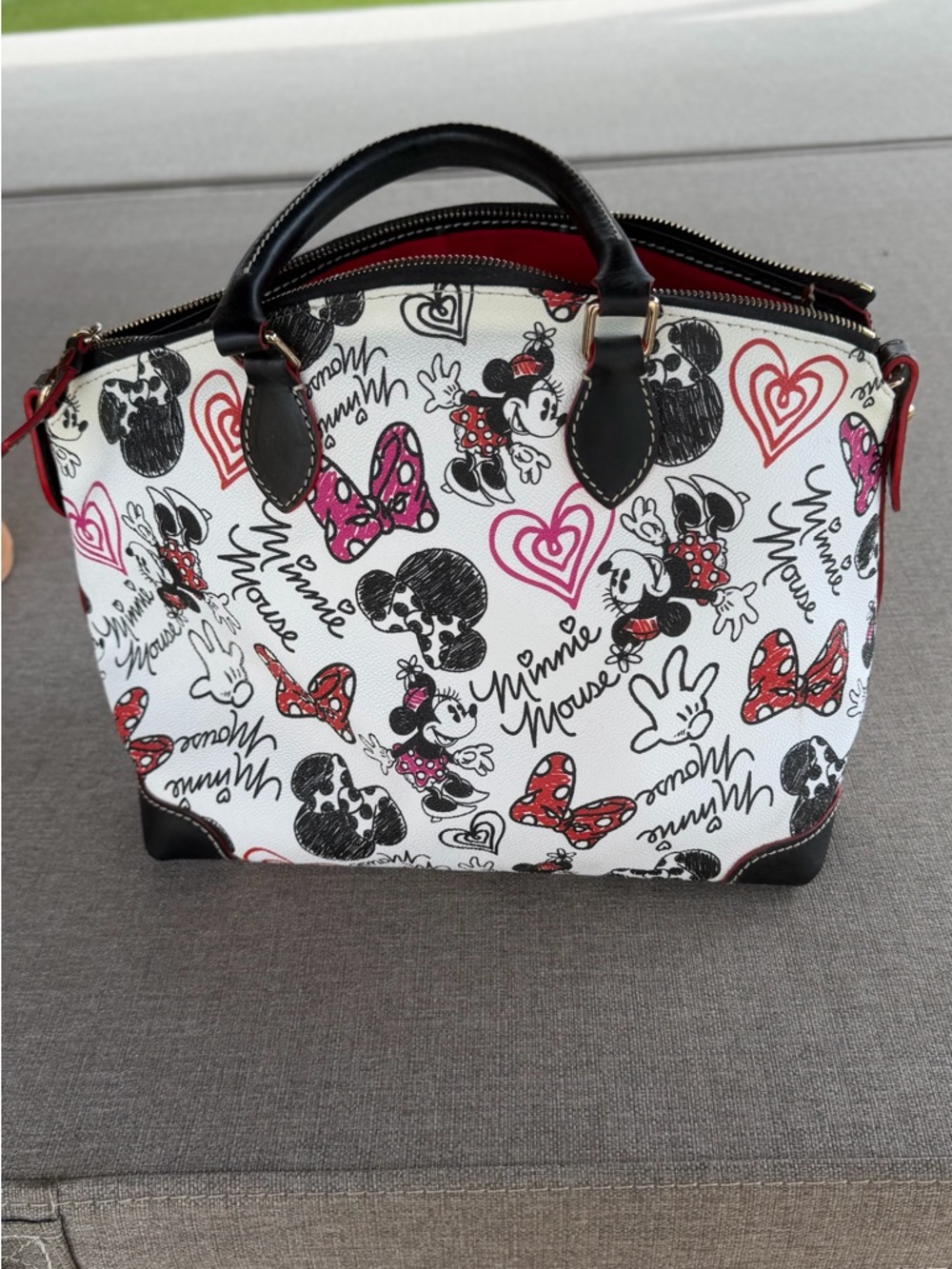 Minnie Mouse Pattern Satchel Handbag - White, Black & Red Dooney & Bourke
